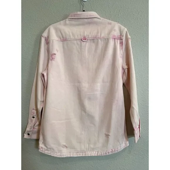 #298 NWT SER.O.YA Mariel Denim Button-Front Shirt Jacket Pink Size Small a298